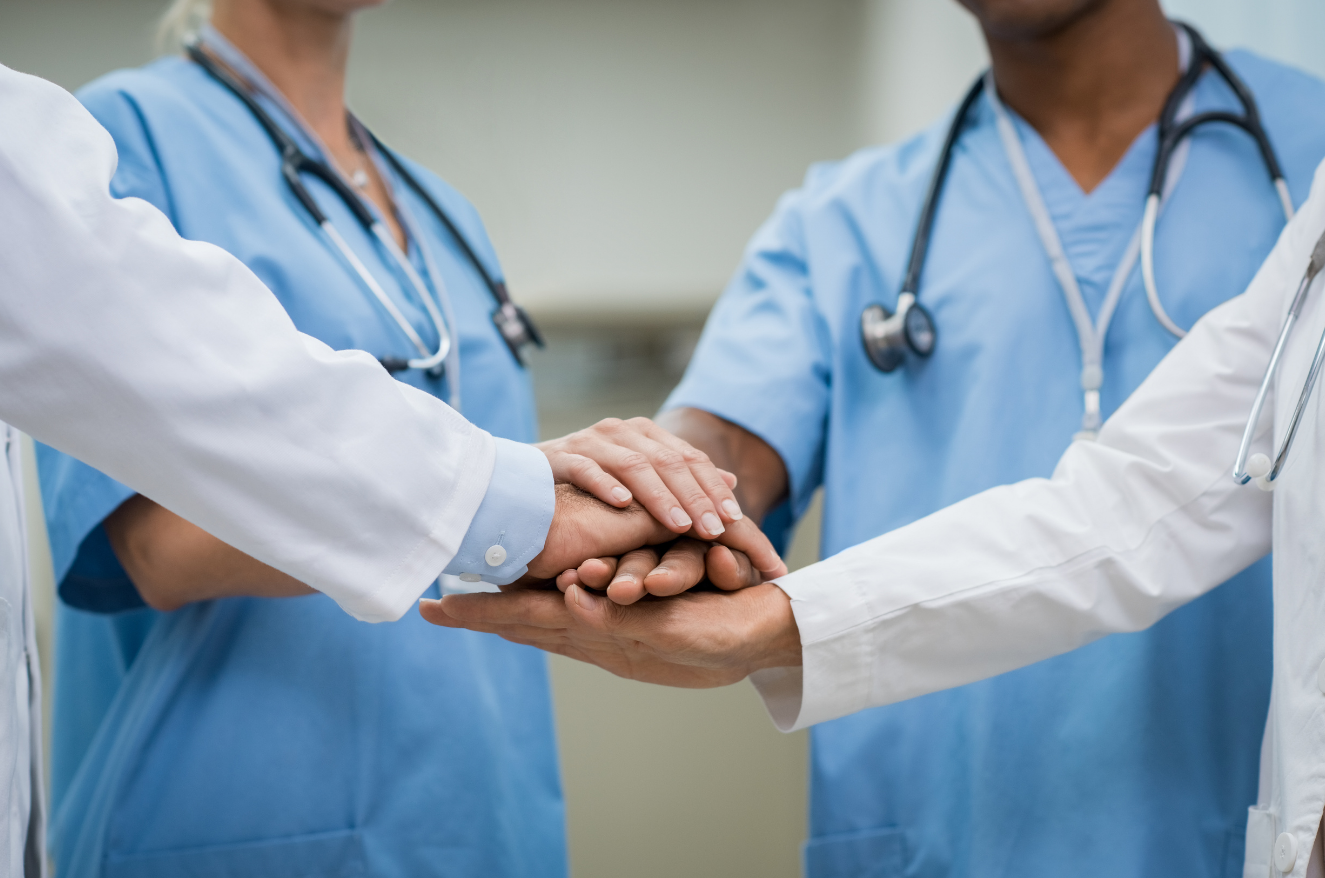Healthcare professional using tablet to access Staff Relief Inc. About Us section